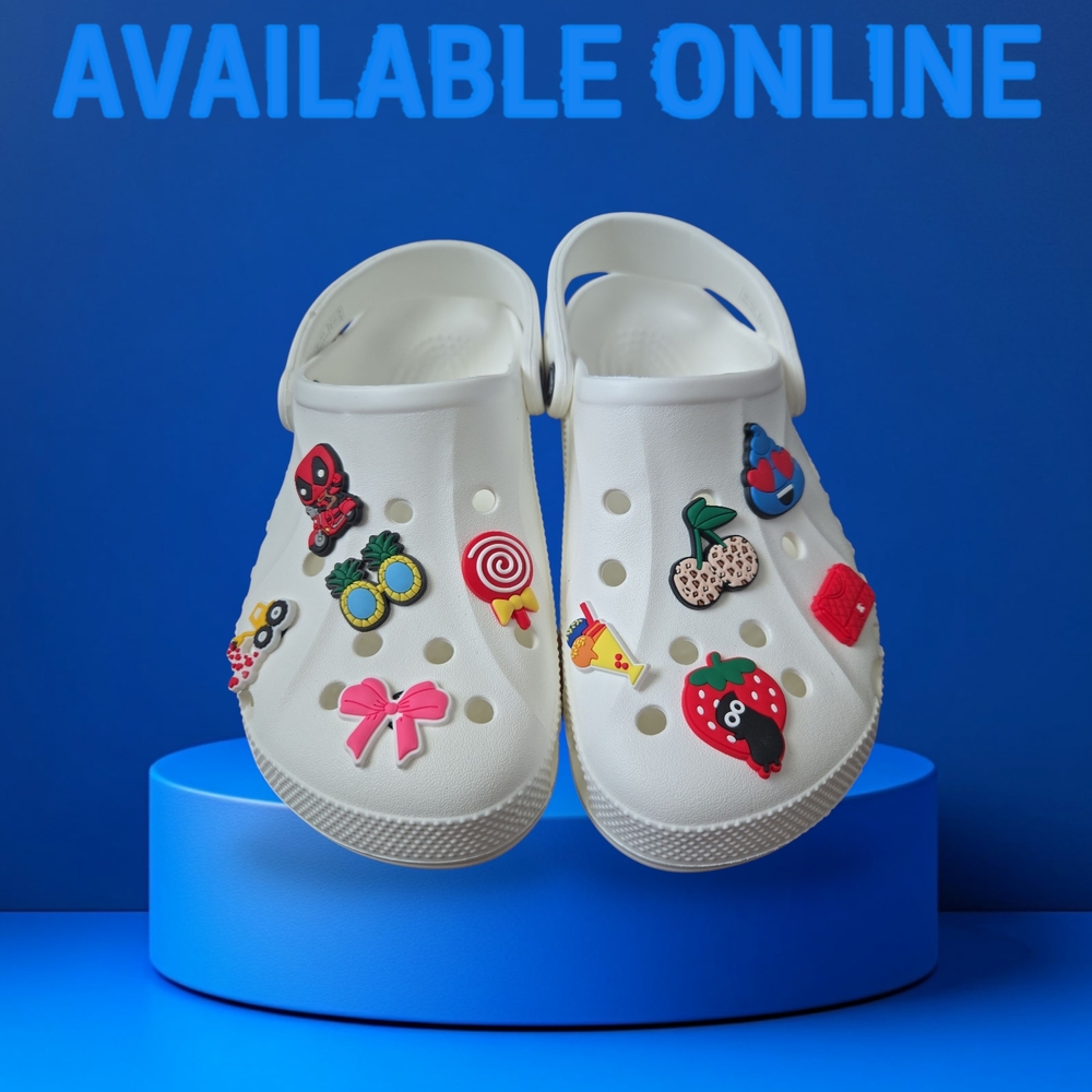 Crocs Baya White Clogs with Fun Charms Size M4/ W6